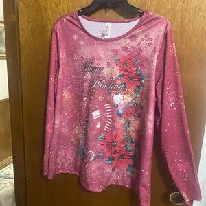 Festive Red Long Sleeve Women's Top size large